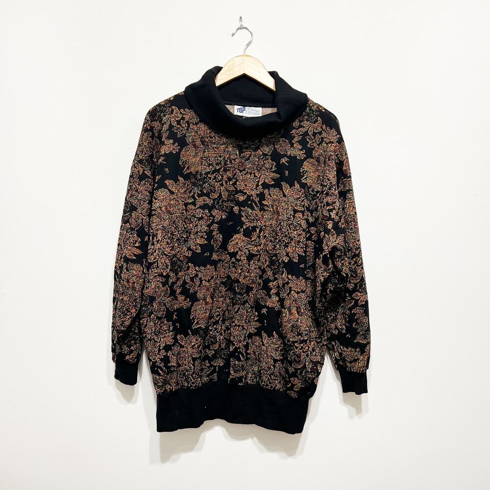 Vintage metallic cowl turtle neck knit sweater Top Notch Plus Size 2x